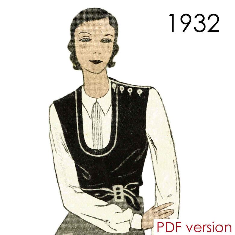 1932 Waistcoat.  Bust 96 cm (37.8"). PDF pattern.